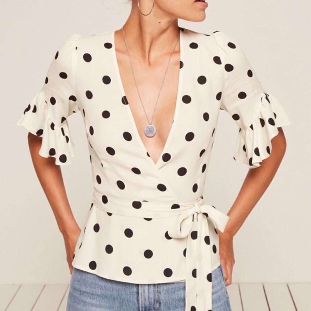 Reformation Opal Polka Dot Wrap Blouse Size XS